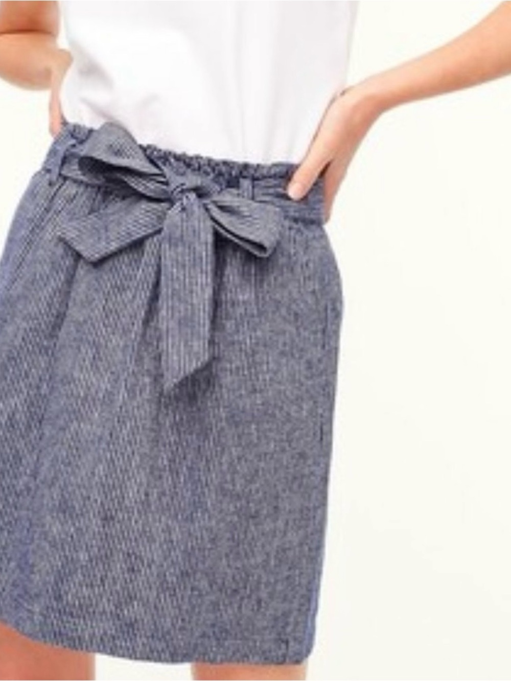 J. Crew Blue Pinstripe Tie-Waist Pencil Skirt large